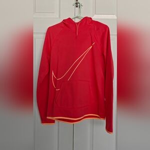 Nike Orange Dri-Fit Hoodie with Large Swoosh, Size M